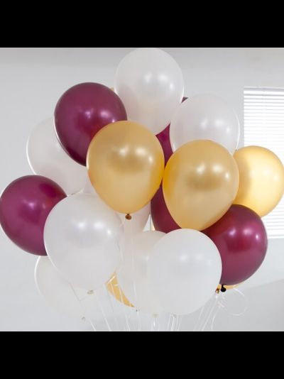 10 шаров бордовые, золотые, белые
