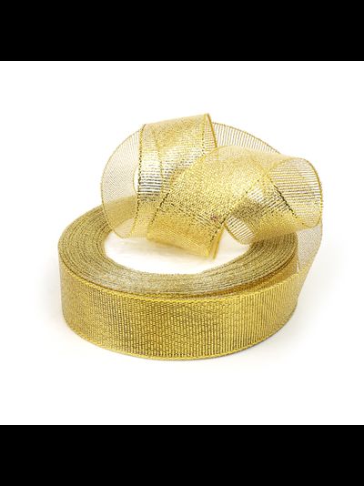Лента метал. с люрексом/парча 25мм (золото), 22,8м