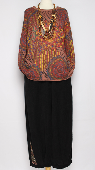 Брюки Бохо вельветовые "Гобелен" коралл,черные р.50-54