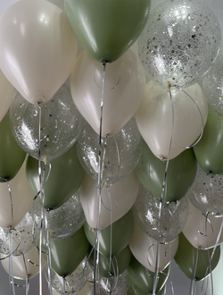 Шары оливковый, кремовый и с конфетти 30 шт под потолок