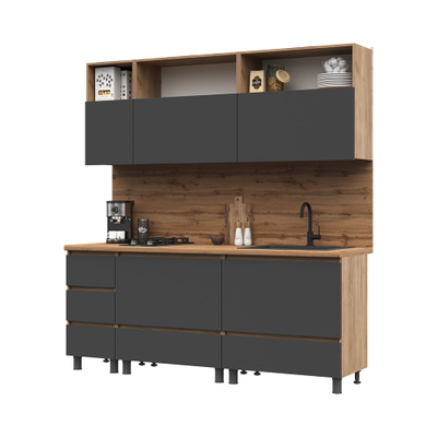 Кухня 2,0 ХЕЛЕН (2000*1900*600мм), Крафт золотой/Графит серый