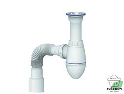 А120 Сифон для тюльпана, умывальника с литым выпуском  1 1/2 и с гибким соед. 40*40/50