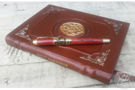 блокнот из телячьей кожи с золотым тиснением, ручка из красного дерева с гравировкой, подарок руководителю, кожаный ежедневник, ежедневник на заказ