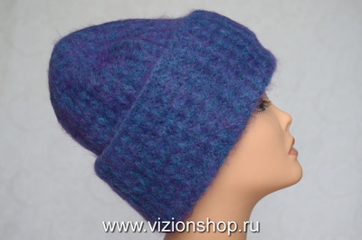 Вязаная шапка итальянская с отворотом голубого цвета Визио фото