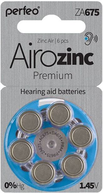 Батарейки для слуховых аппаратов ZA675 воздушно-цинковая Perfeo ZA675/6BL Zinc Air 6 шт