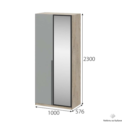 Этна шкаф Ш 57*100 Дуб эндгрей/Софт грей с зеркалом