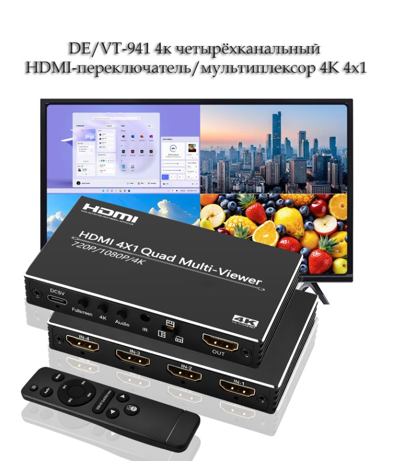 DE/VT-941 4к четырёхканальный HDMI-переключатель/мультиплексор 4К 4x1