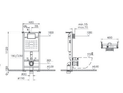 Комплект: подвесного безободкового унитаза VitrA Zentrum (с сиденьем микролифт, инсталляцией и кнопкой Root Square), хром глянцевый 9879B003-7200