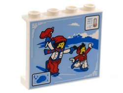 Panel 1 x 4 x 3 with Side Supports - Hollow Studs with Ice Skating Scene Pattern, White (60581pb200 / 6372570)