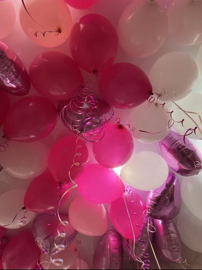 Шары розовые, белые и розовые сердечки 100 шт под потолок