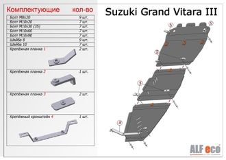 Suzuki Grand Vitara (JT) 2005-2016 V-all Защита картера, КПП, РК (Сталь 1,5мм) ALF2301-02-03ST