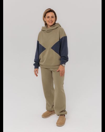 Брюки c манжетами хлопковый велюр (оливковый)