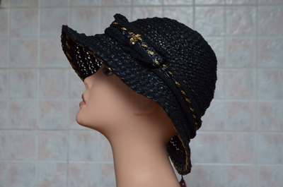 Черная женская шляпа летняя Vizio Италия 5706 F1 с золотым ободком