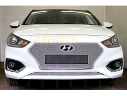 Защита радиатора Hyundai Solaris 2017- chrome верх PREMIUM