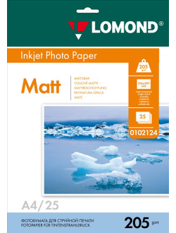 Односторонняя Матовая фотобумага Lomond для струйной печати, A4, 205 г/м2, 25 листов.