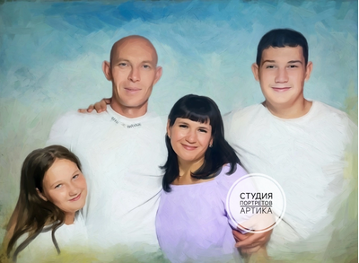 Портрет в Стиле Масло 4 Человека