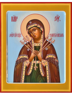 Семистрельная Богородица. Рукописная икона. 22х28см.