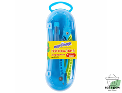 Готовальня ЮНЛАНДИЯ, 2 предмета: пластиковый циркуль 120мм, грифель, пенал, 210656