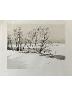 "Весна. Следы на снегу" литография Ковалев А.С. 1983 год