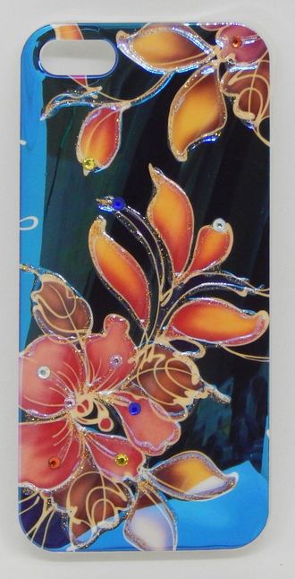 Защитная крышка силиконовая iPhone 5/5S &#039;Цветы&#039; (арт. 24178) зеркальная со стразами