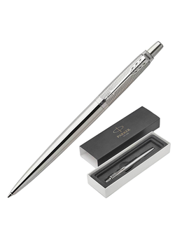 Ручка подарочная шариковая PARKER "Jotter Premium Stainless Steel Diagonal CT", серебристый корпус, гравировка, синяя, 1953197