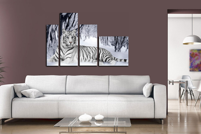 Модульная картина "Белый тигр на снегу"