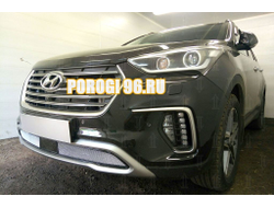 Защита радиатора Hyundai Grand Santa Fe I 2015- (2 части) с датчиком ACC chrome