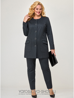 Модель: А-3925. Деловой женский костюм: брюки и жакет на пуговицах в мелкую полоску.
