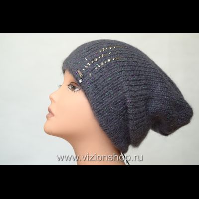 серая с зеленым шапка из альпака и мохера вязаная женская Италия визио фото