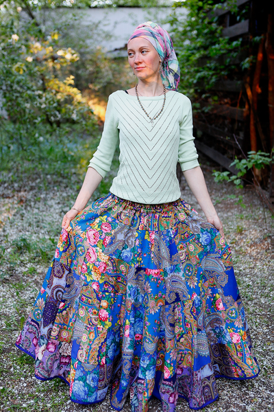 Юбка лоскутная из штапеля "Небесная лазурь"