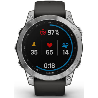 Умные часы Garmin Fenix 7 серебристый с графитовым силиконовым ремешком