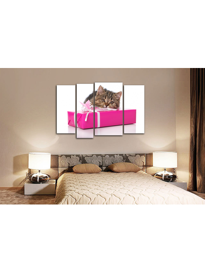 Модульная картина "Котик и подарок"