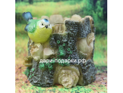 Кашпо Синичка на пне 20*19см   0,7кг    полистоун Россия 870//011148