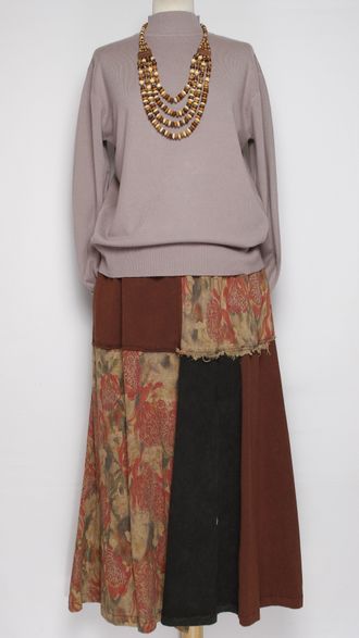 ЮБКА ТРИКОТАЖНАЯ "Лоскуты винтажная" терракот до р.52