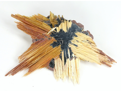 Редкость! Рутил свободного роста, сростки "звезды" золотистых игольчатых кристаллов на кристаллах гематита, Бразилия (35*21*6 мм, 2,6 г) №37920