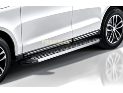 Пороги алюминиевые "Premium Silver" 1700 серебристые Slitkoff для Hyundai Santa-Fe 2006-2012