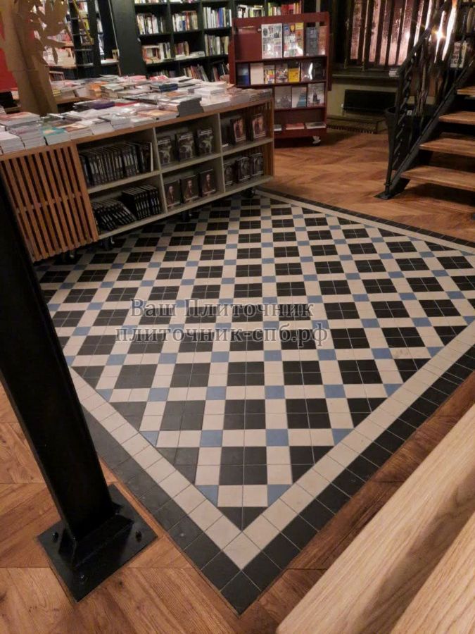 укладка ковра из метлахской плитки 10*10 см