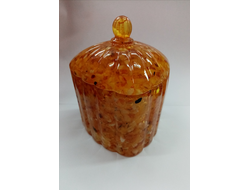 Шкатулка сердце резное с шаром с белым янтарем