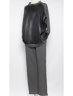 КОСТЮМ ДЖЕМПЕР И БРЮКИ "ЭКО КОЖА"  серый, чёрный р.48-54