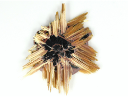 Редкость! Рутил свободного роста, сростки "звезды" золотистых игольчатых кристаллов на кристаллах гематита, Бразилия (25*21*3,5 мм, 2,3 г) №37915