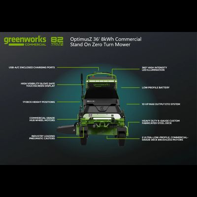 Райдер Stand-on Greenworks OptimusZ ZTCS92 82V 8 кВт·ч