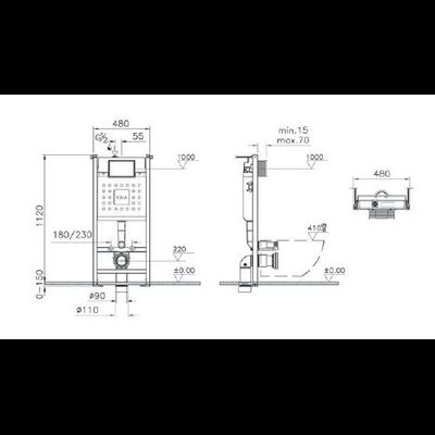 Комплект: инсталляция Vitra Core 732-5800-001 и панель смыва Root R 740-2211, черный матовый, для унитазов 3/6 л, глубина установки 12 см, 800-1874
