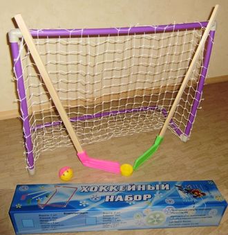Хоккейный набор (2 клюшки + 2 ворот с сеткой+ шайба + мячик)