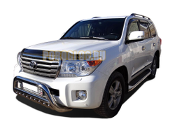 Защита переднего бампера скоба низкая+ «акула» d76/60/42 для Toyota Land Cruiser 200 2013-2015