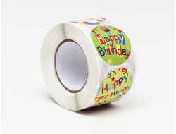 Наклейки "Happy birthday",500 шт,3,8 х 3,8 см
