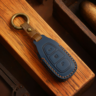 Синий чехол для смарт ключа Ford focus 3, Mondeo 4, Kuga (кожа)