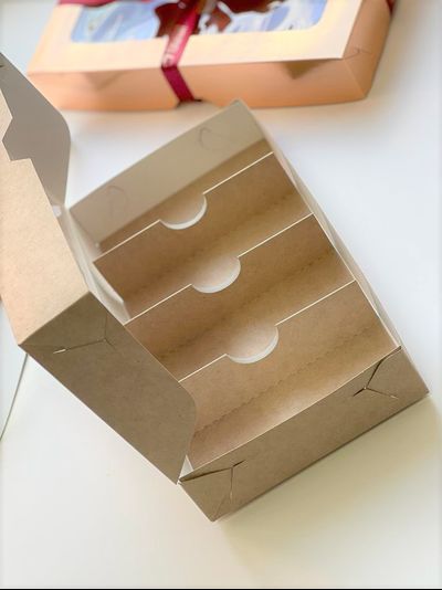 Коробка для эклеров/пирожных ассорти с/о (4 лож., крафт), 250*130*40мм