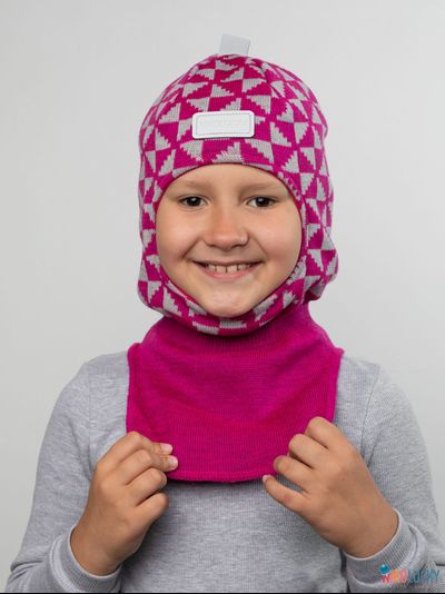 Шапка-шлем "Бантики" 20201-07, цвет малиновый, серый, р. 50-52