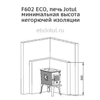 Установка печи Jotul F602 ECO пристенно в угол, минимальная высота изоляции