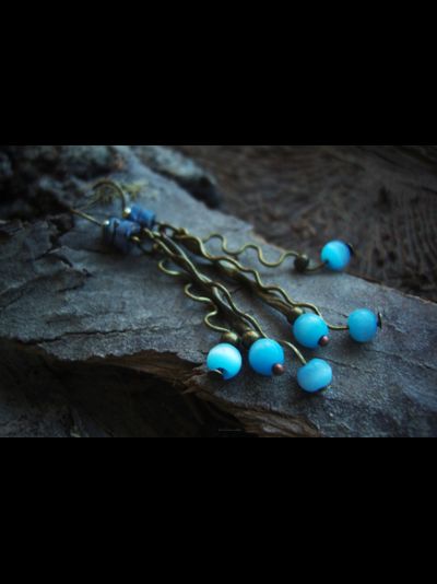 Бохо-серьги с кошачьим глазом "Небесные ручейки"